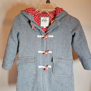Mini Boden Gray Kids Duffle Coat with Red Accents